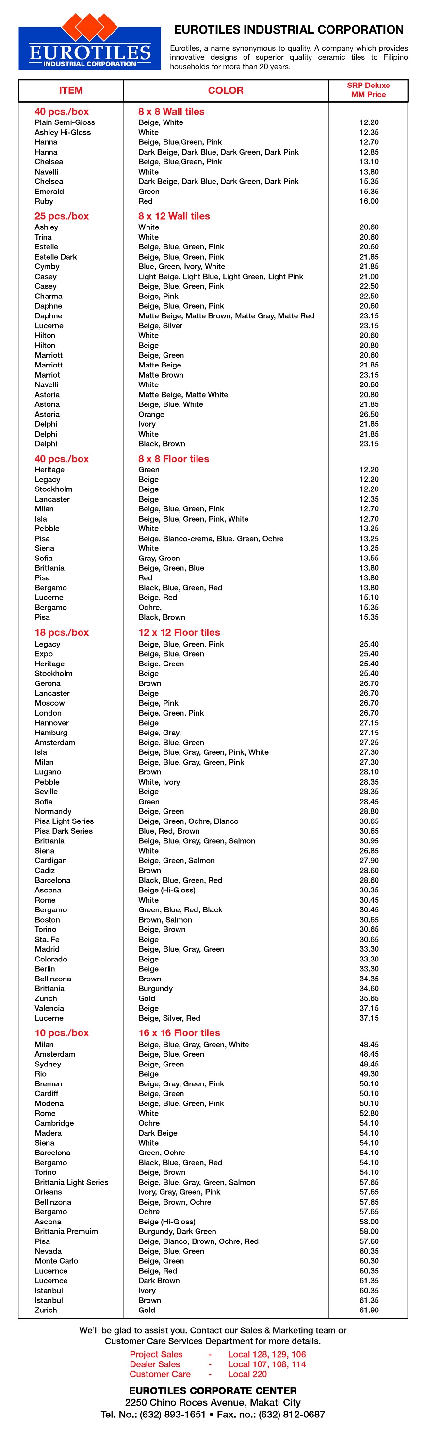 eurotiles prices